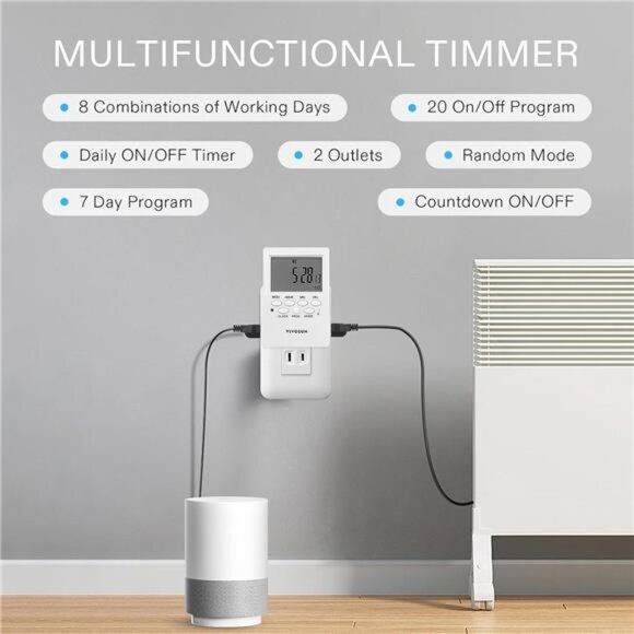 7 Day Programmable Digital Timer with Dual Outlet,20 On/Off UL Listed Heavy Duty - Picture 3 of 7